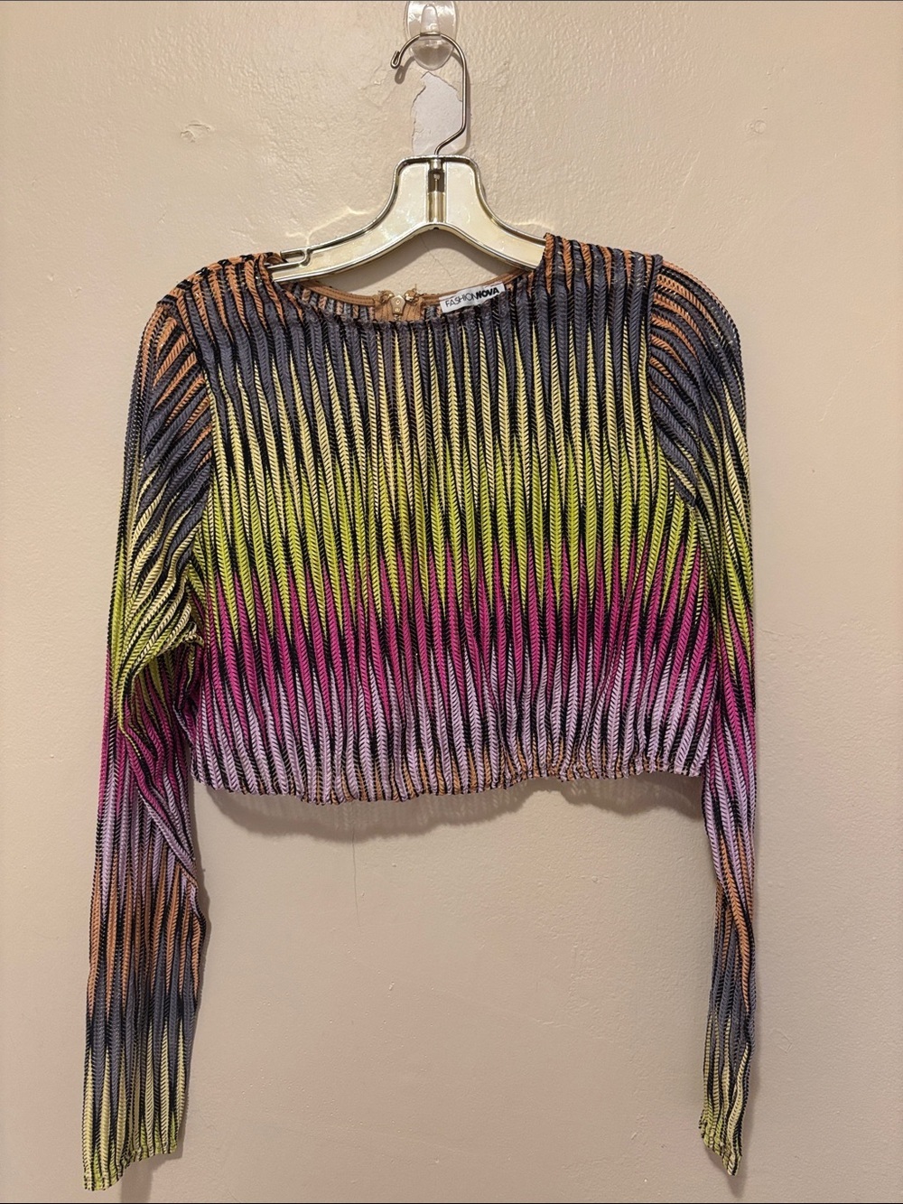 Fashion Nova Pleated Ombre Crop Top - Pink, Yellow, Black